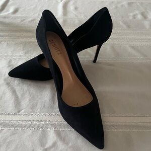 SCHUTZ Black Suede Pointed-Toe Stiletto Heels